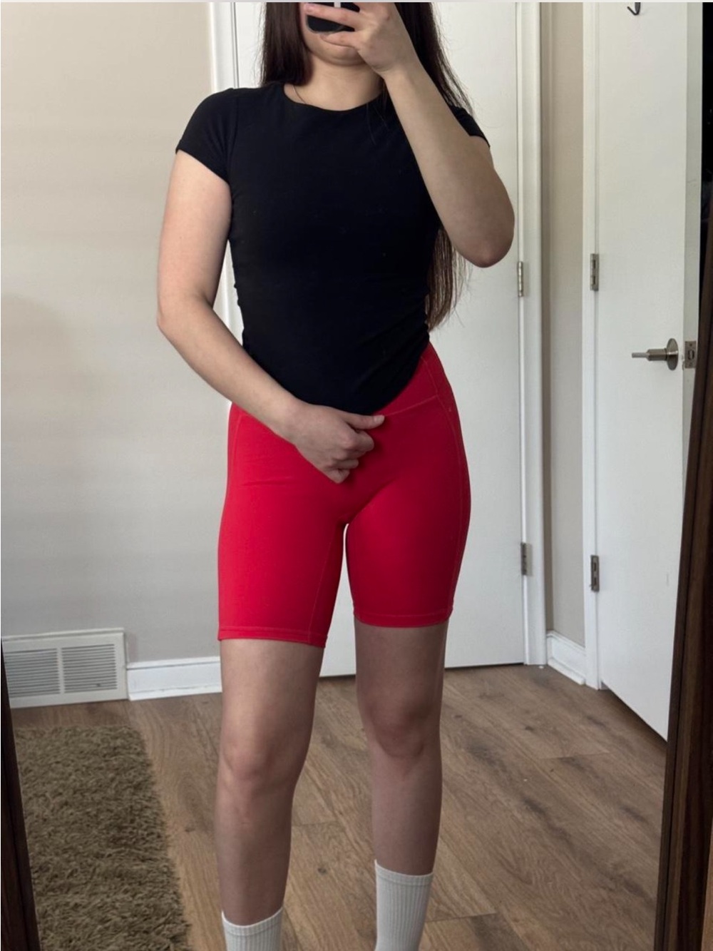 Alphalete Red High-Rise Bike Shorts